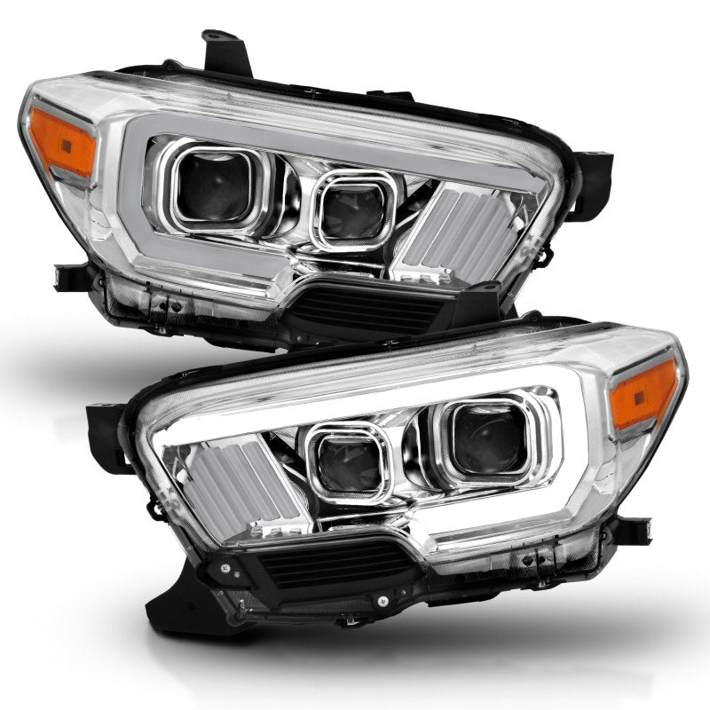 ANZO 2016-2017 Toyota Tacoma Projector Headlights w/ Plank Style Design Chrome/Amber w/ DRL Headlights ANZO