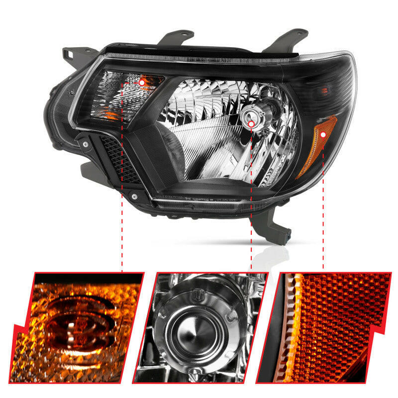 ANZO 2012-2015 Toyota Tacoma Crystal Headlights Black Headlights ANZO