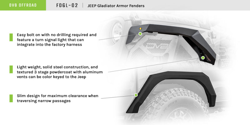 DV8 Offroad 2019+ Jeep Gladiator Armor Fenders Fenders DV8 Offroad