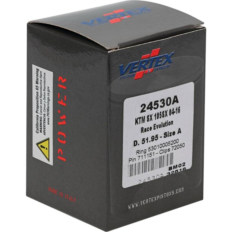 Vertex Piston 04-11 KTM 105 SX 105cc Cast Race Evolution Stroker Piston Kit 112cc 15mm Piston Sets - Powersports Vertex Pistons