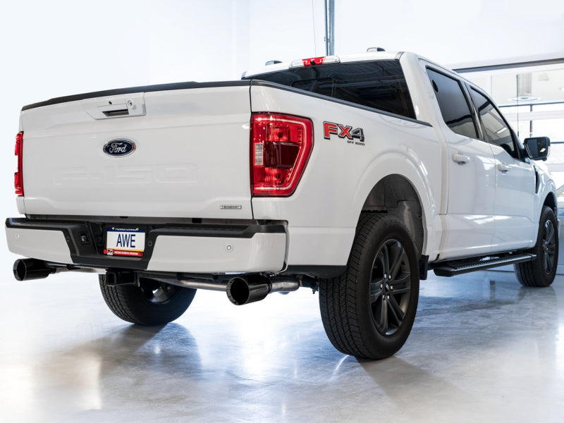 AWE 0FG 21+ Ford F150 Dual Split Rear Cat-Back Exhaust- 5in Diamond Black Tips Catback AWE Tuning