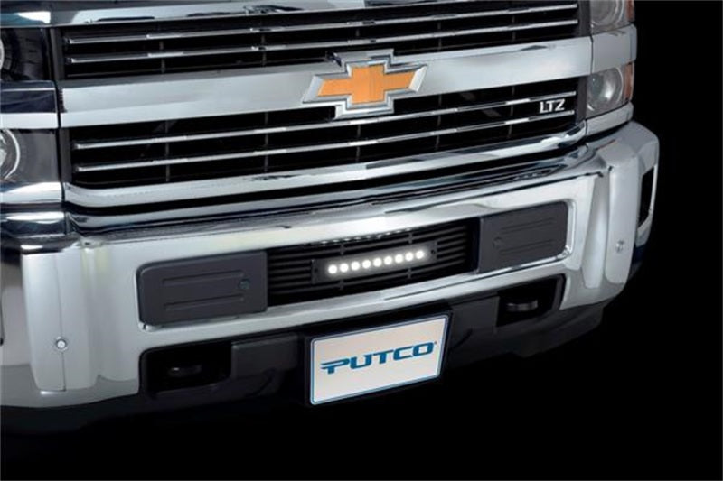 Putco 15-19 Chevy Silv HD SS Black Bar Design Bumper Grille Insert w/ Curved Flush 10in Light Bar Grilles Putco