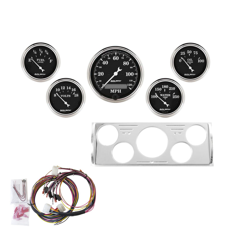 Autometer 40-46 Chevrolet Truck 5 Gauge Dash Kit (MPH/FUEL/OILP/WTMP/BAT) - Old Tyme Black Gauges AutoMeter