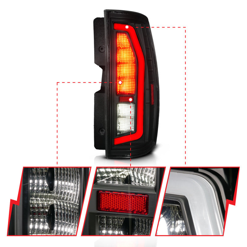 Anzo 07-14 Chevrolet Suburban / 07-14 GMC Yukon Black Full LED Tail Light Plank Style w/ Smoke Lens Tail Lights ANZO
