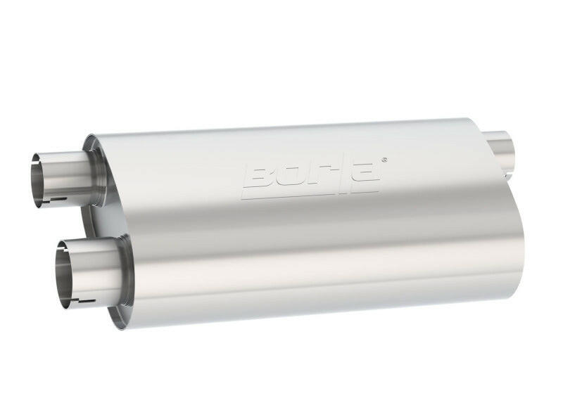Borla Universal Pro-XS Muffler Oval 3in Inlet/ 2.5in Dual Outlet Transverse Flow Notched Muffler Muffler Borla