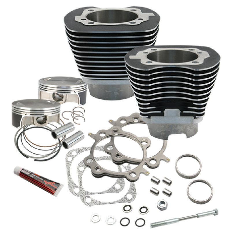 S&S Cycle 07-17 BT 117in Big Bore Cylinder Kit - Black Wrinkle Piston Sets - Powersports S&S Cycle