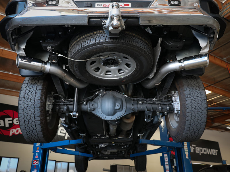 aFe Large Bore-HD 4in 409SS DPF-Back Exhaust System w/Polished Tips 20 GM Diesel Trucks V8-6.6L DPF Back aFe