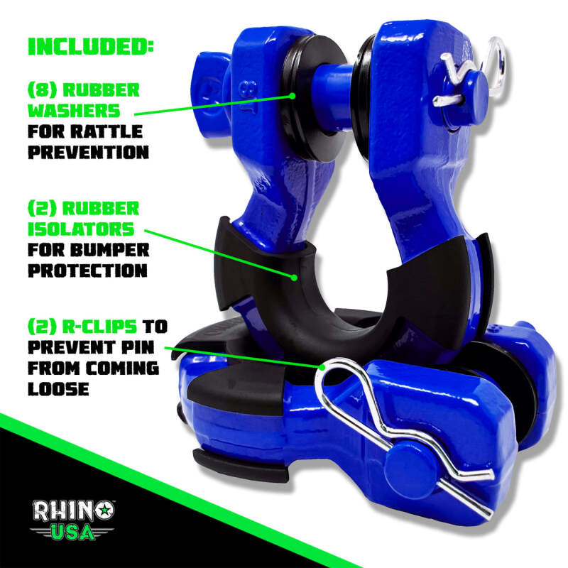 Rhino USA 8T Super Shackle 2-Pack (Blue) Shackle Kits Rhino USA