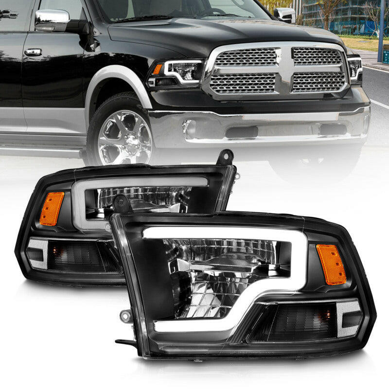 ANZO 2009-2020 Dodge Ram 1500 Full LED Square Projector Headlights w/ Chrome Housing Black Amber Headlights ANZO