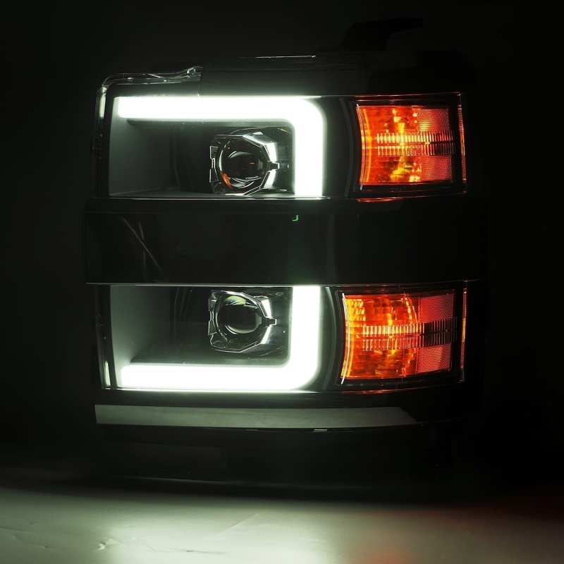 AlphaRex 15-19 Chevy 2500HD PRO-Series Proj Headlights Plank Jet Blk w/Activ Light/Seq Signal/DRL Headlights AlphaRex