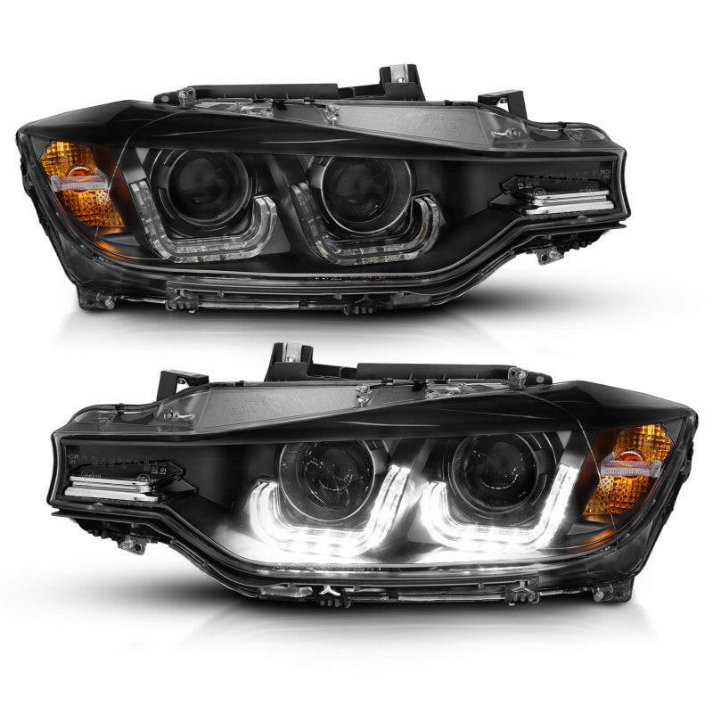 ANZO 2012-2015 BMW 3 Series Projector Headlights w/ U-Bar Black Headlights ANZO