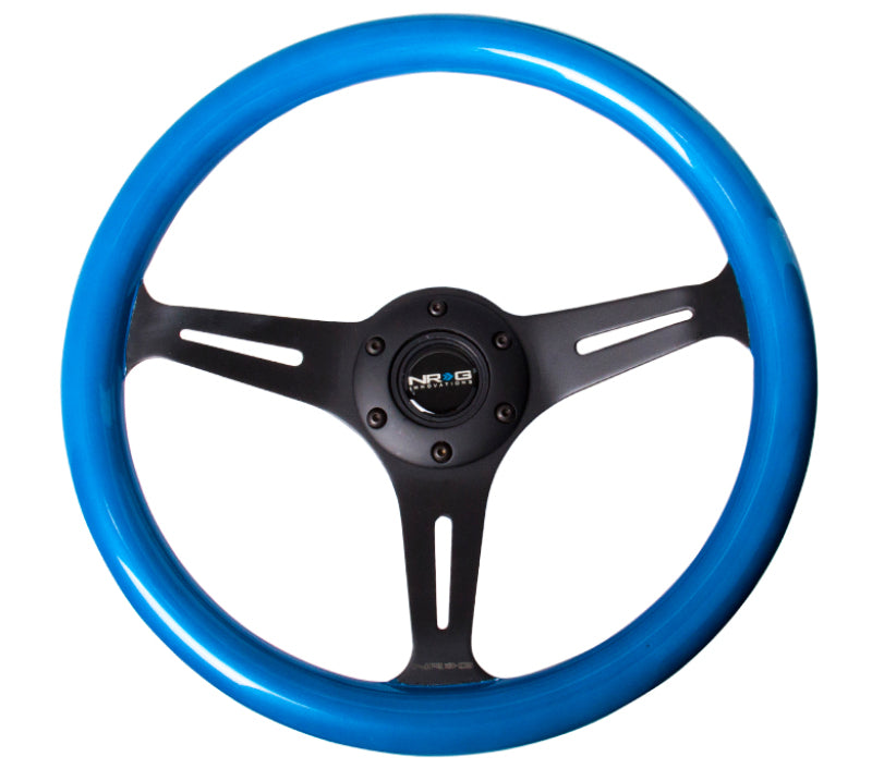 NRG Classic Wood Grain Steering Wheel (350mm) Blue Pearl/Flake Paint w/Black 3-Spoke Center Steering Wheels NRG