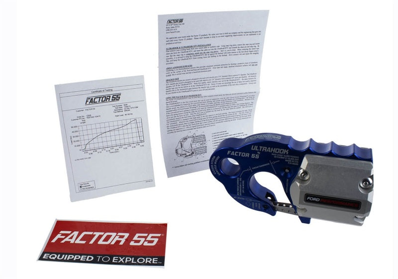Ford Racing Factor 55 UltraHook w/Rope Guard - Blue Tow Hooks Ford Racing