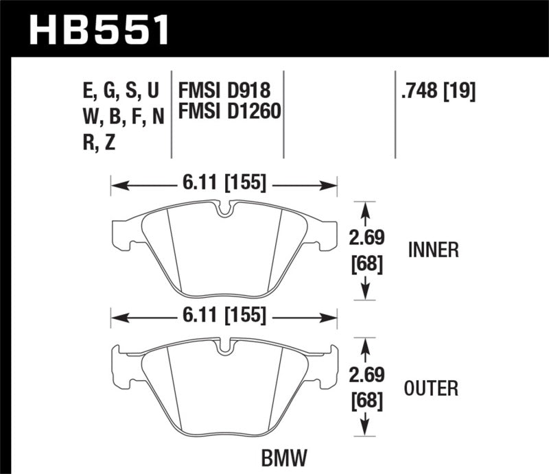 Hawk 2011 BMW 1-Series M HPS 5.0 Front Brake Pads Brake Pads - Performance Hawk Performance