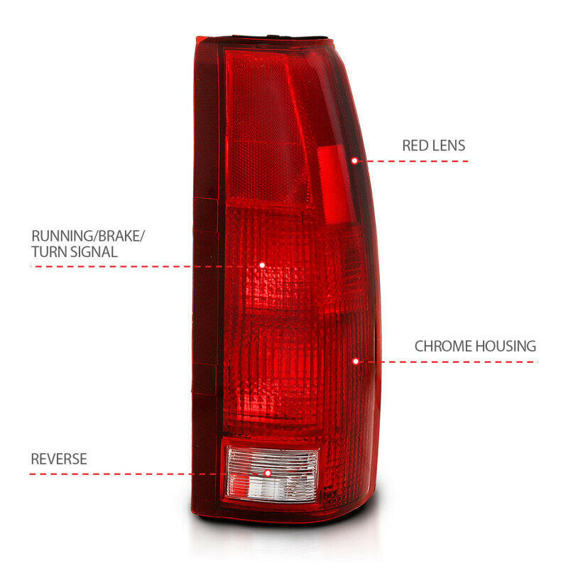 ANZO 1988-1999 Chevy C1500 Taillight Red/Clear Lens (OE Replacement) Tail Lights ANZO
