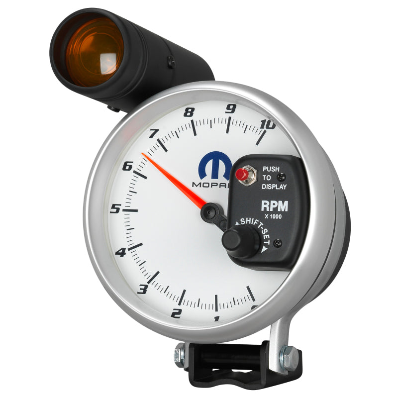 AutoMeter Gauge Tachometer 5in. 10K RPM Pedestal W/ Ext. Shift-Lite White Mopar Gauges AutoMeter