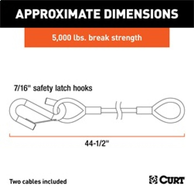 RockJock Curt Towing Safety Cable Kit 44 1/2in Long w/ 2 Snap Hooks 5000lbs 2-Pack Tow Bars RockJock