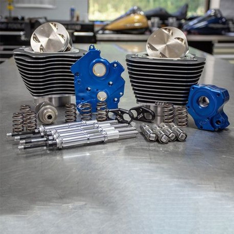 S&S Cycle 2017+ M8 Models 128in Power Pack w/ Chrome Pushrod Tubes - Wrinkle Blk w/ Highlight Piston Sets - Powersports S&S Cycle