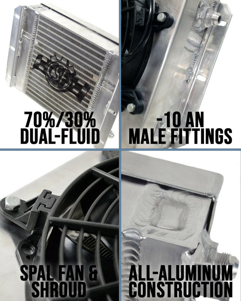 CSF Dual Fluid Bar & Plate HD Oil Cooler w/9in SPAL Fan (1/3 & 2/3 Partition) - 13.8in L x 10in H Oil Coolers CSF