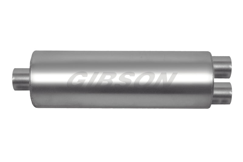 Gibson SFT Superflow Center/Dual Round Muffler - 7x24in/3in Inlet/2.5in Outlet - Stainless Muffler Gibson