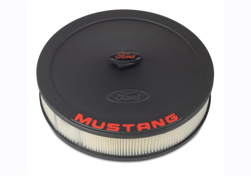 Ford Racing Air Cleaner Kit - Black Crinkle Finish w/ Red Mustang Emblem Air Filters - Universal Fit Ford Racing
