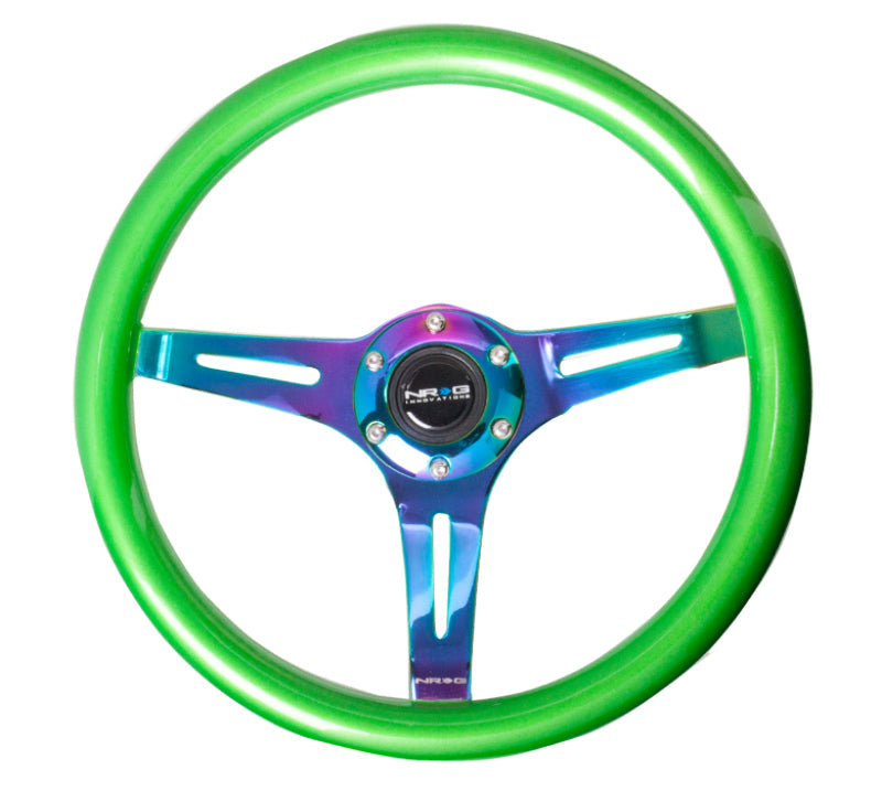 NRG Classic Wood Grain Steering Wheel (350mm) Green Pearl/Flake Paint w/Neochrome 3-Spoke Center Steering Wheels NRG