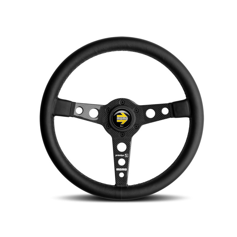 Momo Prototipo 6C Steering Wheel 350 mm - Black Leather/Gry St/Cbn Fbr Spoke Steering Wheels MOMO