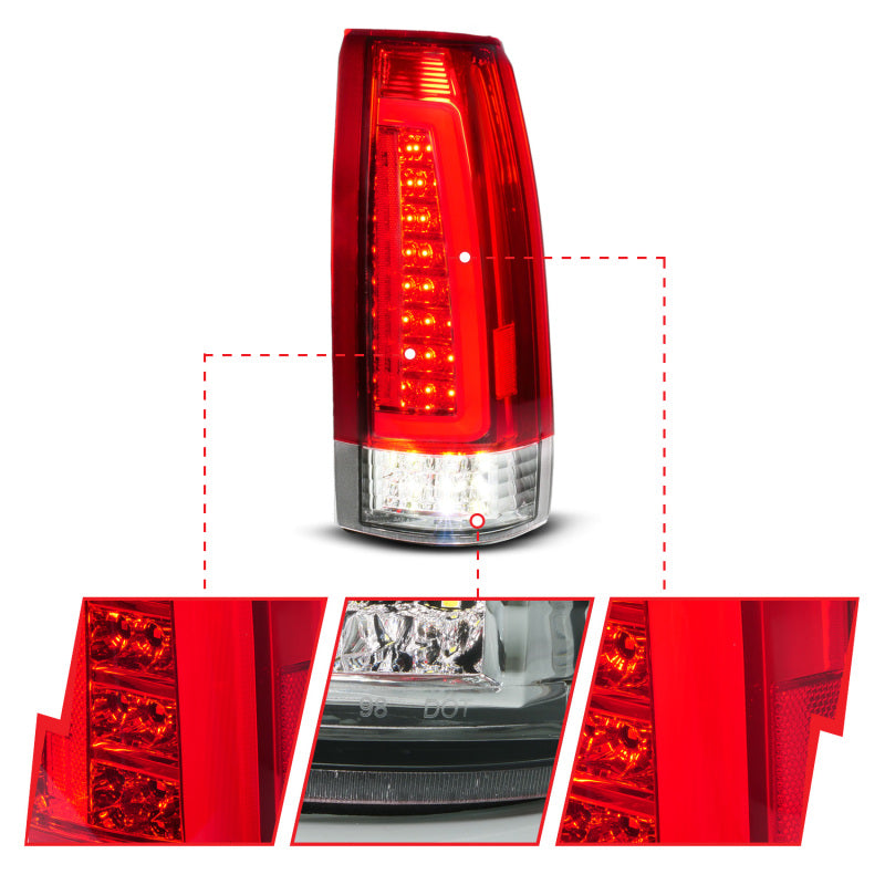 ANZO 88-99 Chevy C/K1500/2500/3500 Full LED Light Tube Taillights Chrome Housing Red/Clear Lens Headlights ANZO
