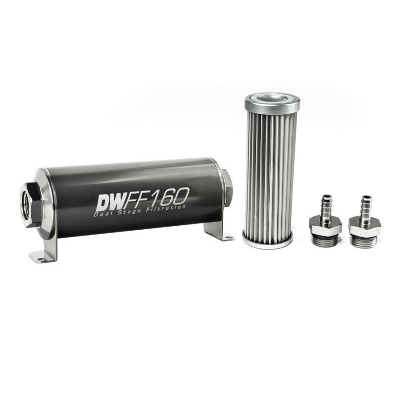 DeatschWerks Stainless Steel 5/16in 5 Micron Universal Inline Fuel Filter Housing Kit (160mm) Fuel Filters DeatschWerks