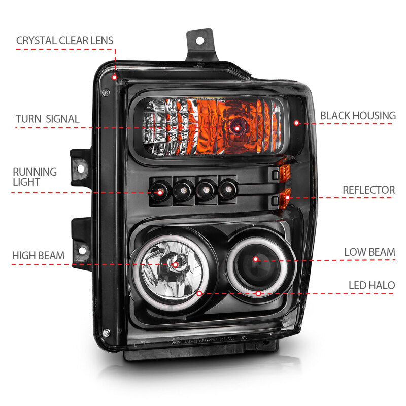ANZO 2008-2010 Ford F-250 Projector Headlights w/ Halo Black (CCFL) Headlights ANZO