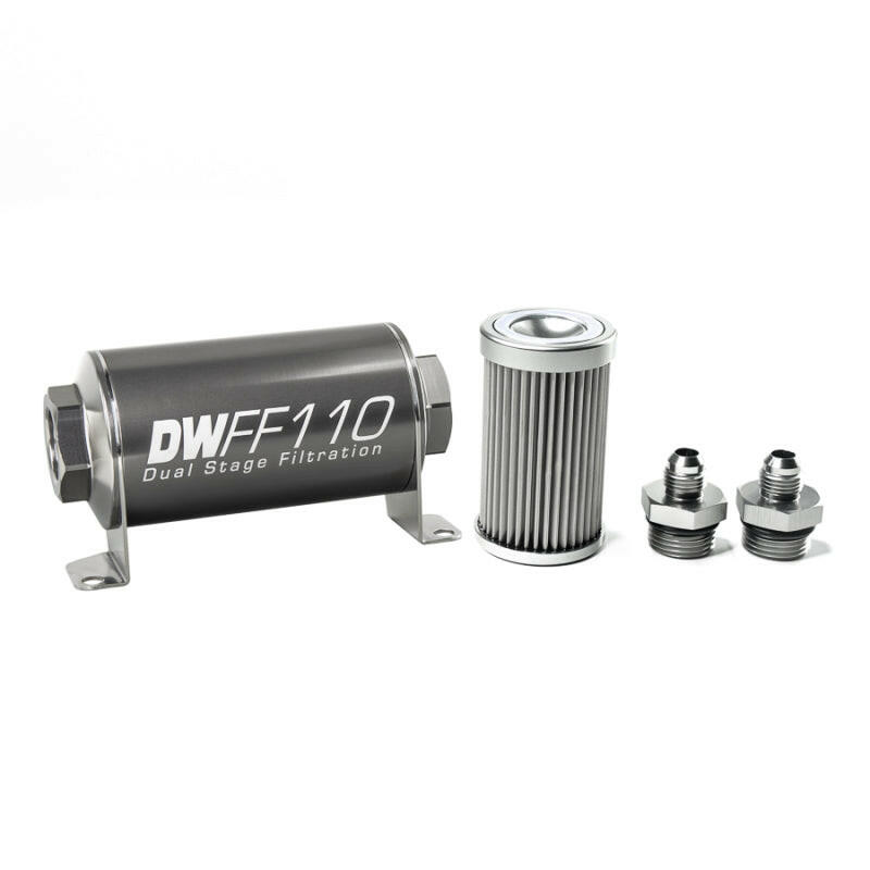 DeatschWerks Stainless Steel 6AN 10 Micron Universal Inline Fuel Filter Housing Kit (110mm) Fuel Filters DeatschWerks