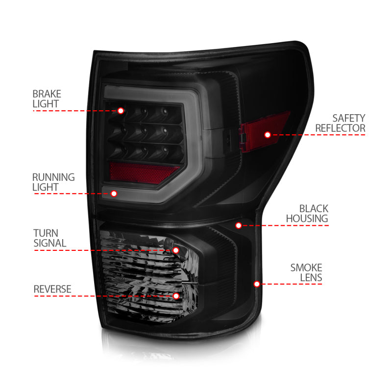 ANZO 07-11 Toyota Tundra Full LED Taillights Black Housing Smoke Lens G2 (w/C light Bars) Tail Lights ANZO
