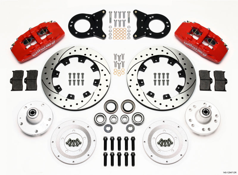 Wilwood Dynapro 6 Front Hub Kit 12.19in Drill Red 1965-1969 Mustang Disc & Drum Spindle Big Brake Kits Wilwood