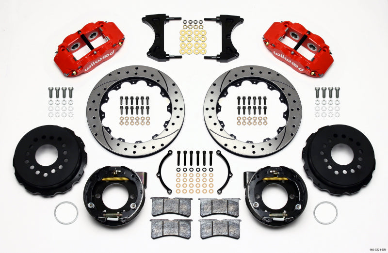 Wilwood Narrow Superlite 4R Rear P-Brk Kit 12.88in Drill Red 2005-2014 Mustang Big Brake Kits Wilwood