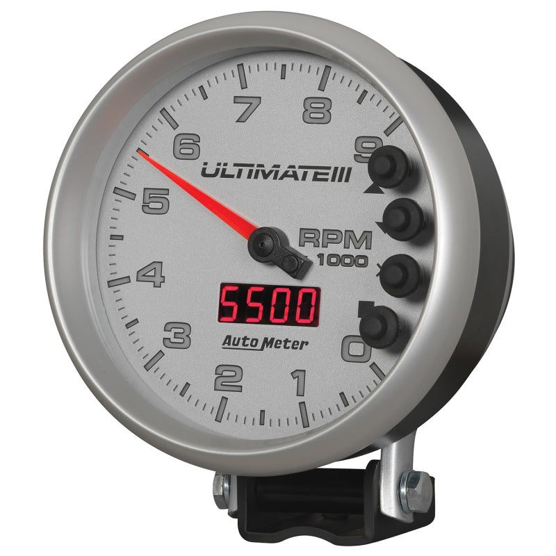 Autometer 5 inch Ultimate III Playback Tachometer 9000 RPM - Silver Performance Monitors AutoMeter