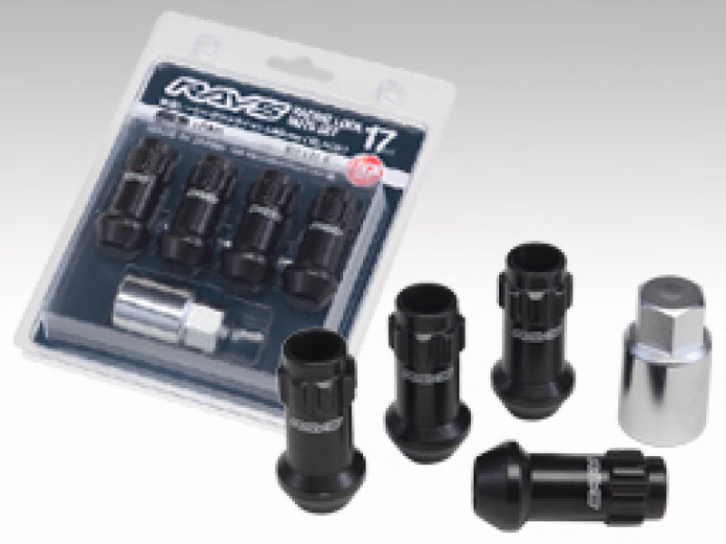 Rays 17 Hex Racing Lock Nut Set L48 Long Type 12x1.25 - Black Chromate (4 Pieces) Lug Nuts Rays