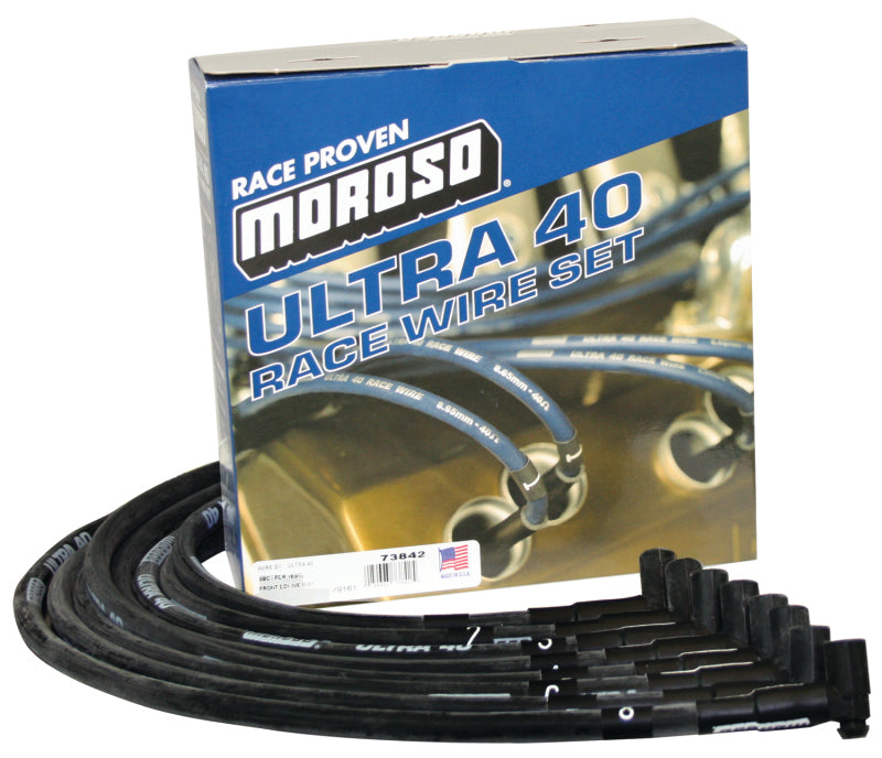 Moroso Chevrolet Small Block (w/Jesel) Ignition Wire Set - Ultra 40 - Sleeved - 90 Degree - Black Spark Plug Wire Sets Moroso