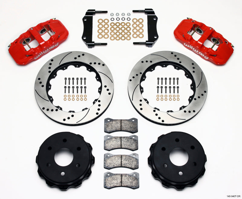Wilwood AERO4 RearTruck Kit 14.25in Drill Red 1999-2010 GM 1500-SUV 1 Piston OE Caliper Big Brake Kits Wilwood