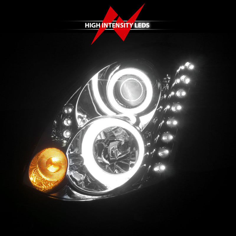 ANZO 2003-2007 Infiniti G35 Projector Headlights w/ Halo Chrome (CCFL) (HID Compatible) Headlights ANZO