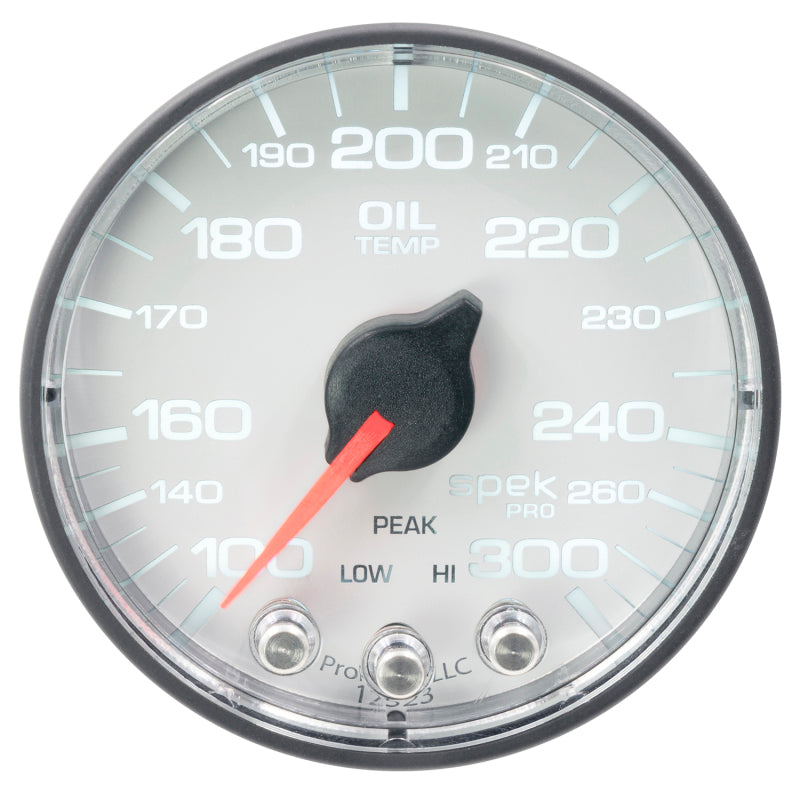 Autometer Spek-Pro Gauge Oil Temp 2 1/16in 300f Stepper Motor W/Peak & Warn Wht/Blk Gauges AutoMeter