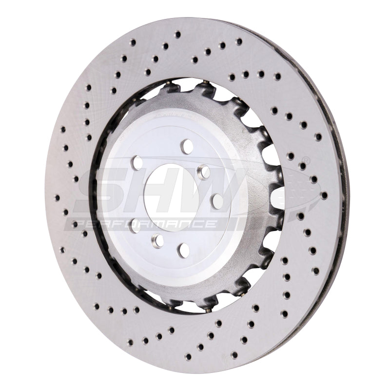 SHW 11-16 BMW M5 4.4L Left Rear Cross-Drilled Lightweight Brake Rotor (34212284103) Brake Rotors - Drilled SHW Performance