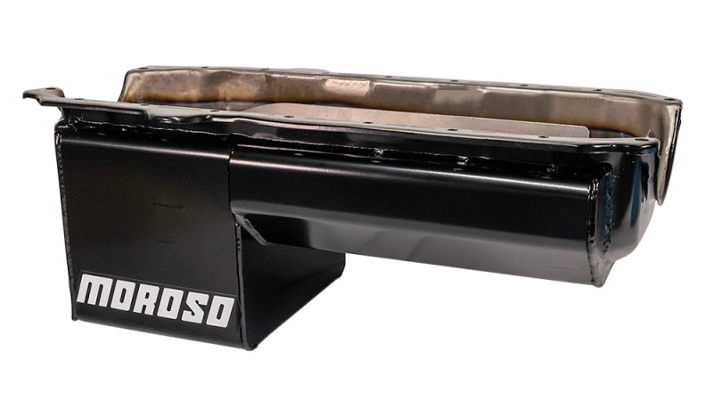 Moroso Pre-85 Chevrolet Small Block/Dart SHP Power Pouch Wet Sump 7qt 8.25in Steel Oil Pan - Black Oil Pans Moroso