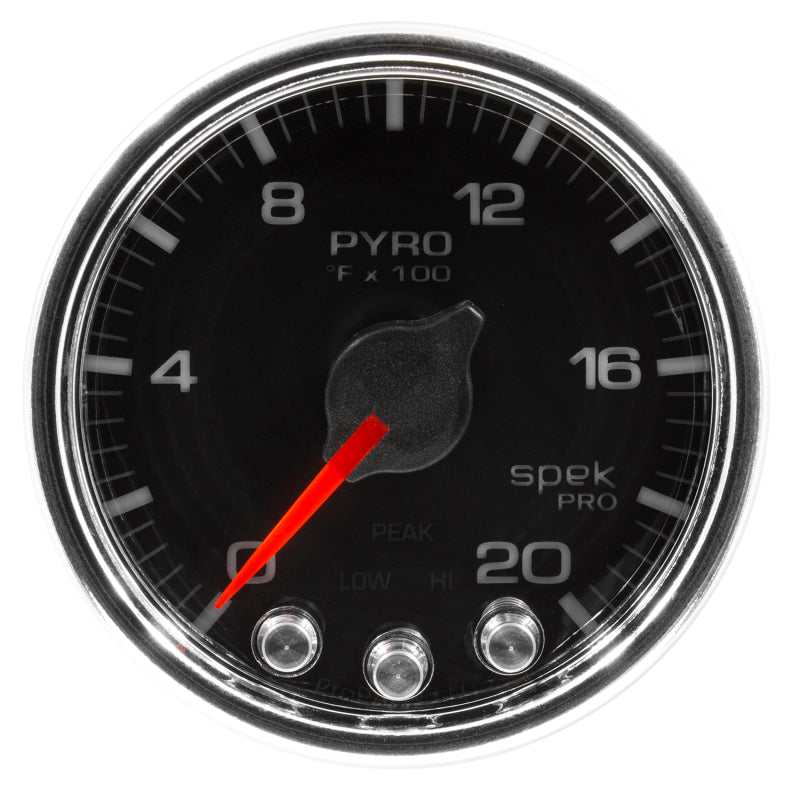 Autometer Spek-Pro Gauge Pyro. (Egt) 2 1/16in 2000f Stepper Motor W/Peak & Warn Blk/Chrm Gauges AutoMeter