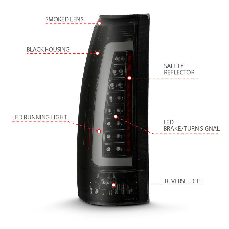 ANZO 1999-2000 Cadillac Escalade LED Taillights Black Housing Smoke Lens Pair Tail Lights ANZO