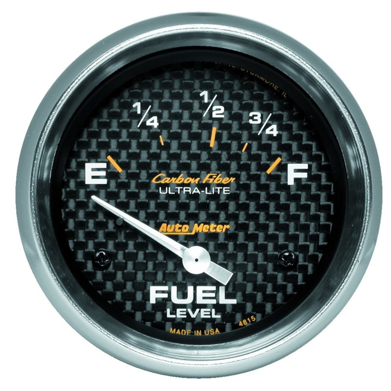 AutoMeter Gauge Fuel Level 2-5/8in. 73 Ohm(e) to 10 Ohm(f) Elec Carbon Fiber Gauges AutoMeter