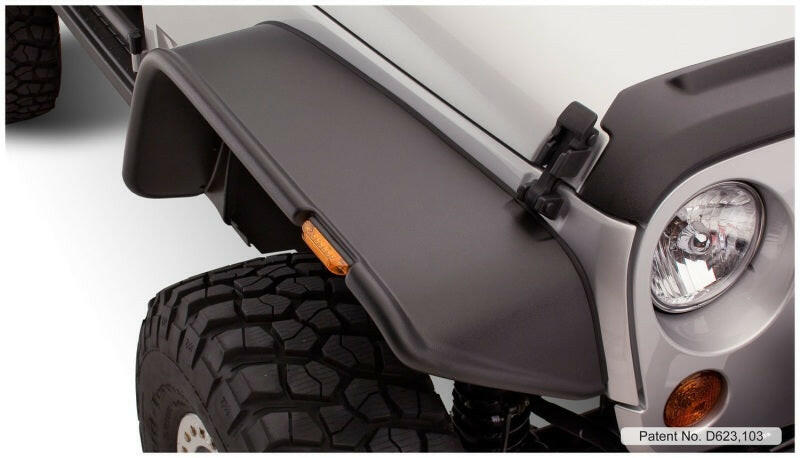Bushwacker 07-18 Jeep Wrangler Flat Style Flares 4pc Fits 2-Door Sport Utility Only - Black Fender Flares Bushwacker