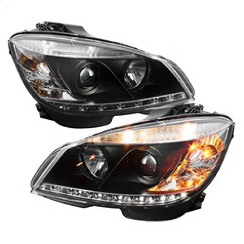 Spyder Mercedes Benz C-Class 08-11 Projector Headlights Halogen - DRL Blk PRO-YD-MBW20408-DRL-BK Headlights SPYDER