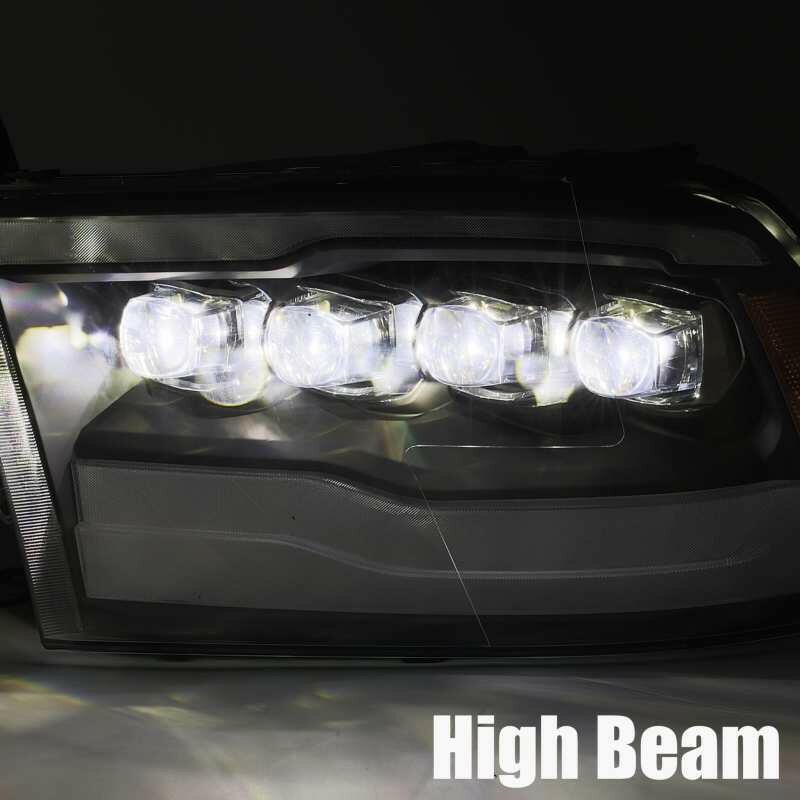 AlphaRex 09-18 Dodge Ram 1500HD NOVA LED Projector Headlights Plank Style Design Alpha Black w/DRL Headlights AlphaRex
