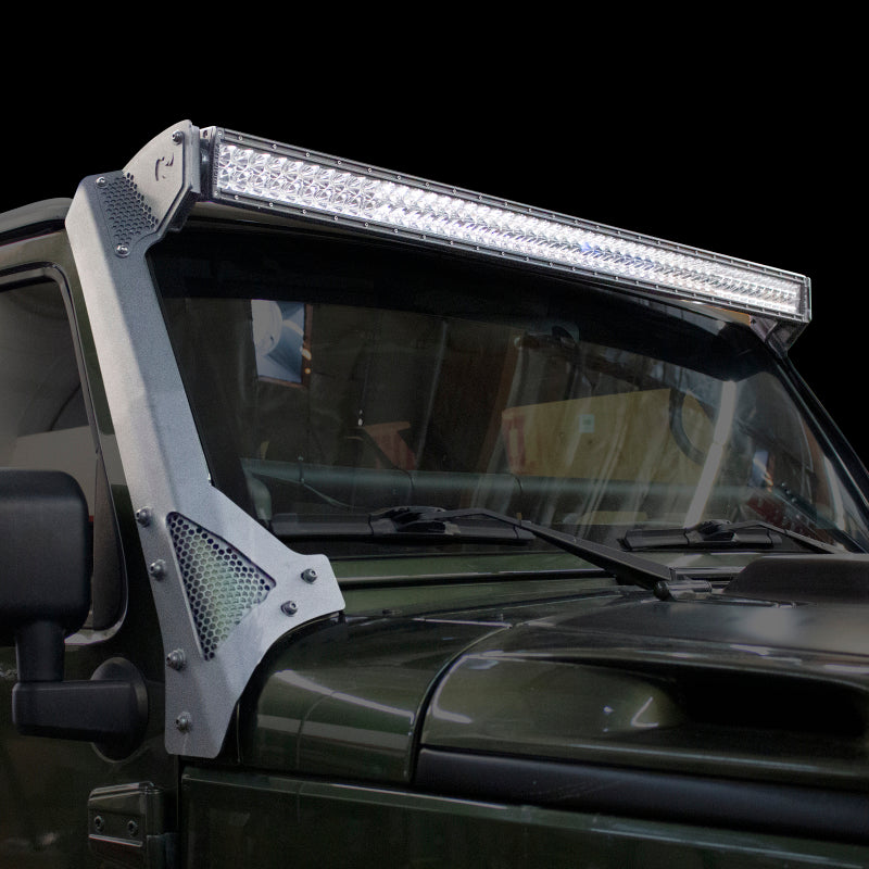 Go Rhino 07-18 Jeep Wrangler JK/JKU (Ex Mjve/392/4xe) Windshield Light Bar Mount Brkt - 50in Sgl Row Light Mounts Go Rhino