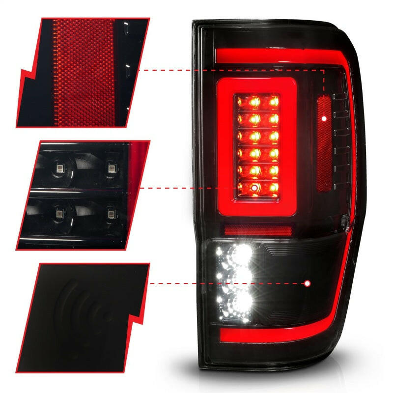 ANZO 19-22 Ford Ranger Full LED Taillights w/ Lightbar Sequential Signal Black Housing/Smoke Lens Tail Lights ANZO